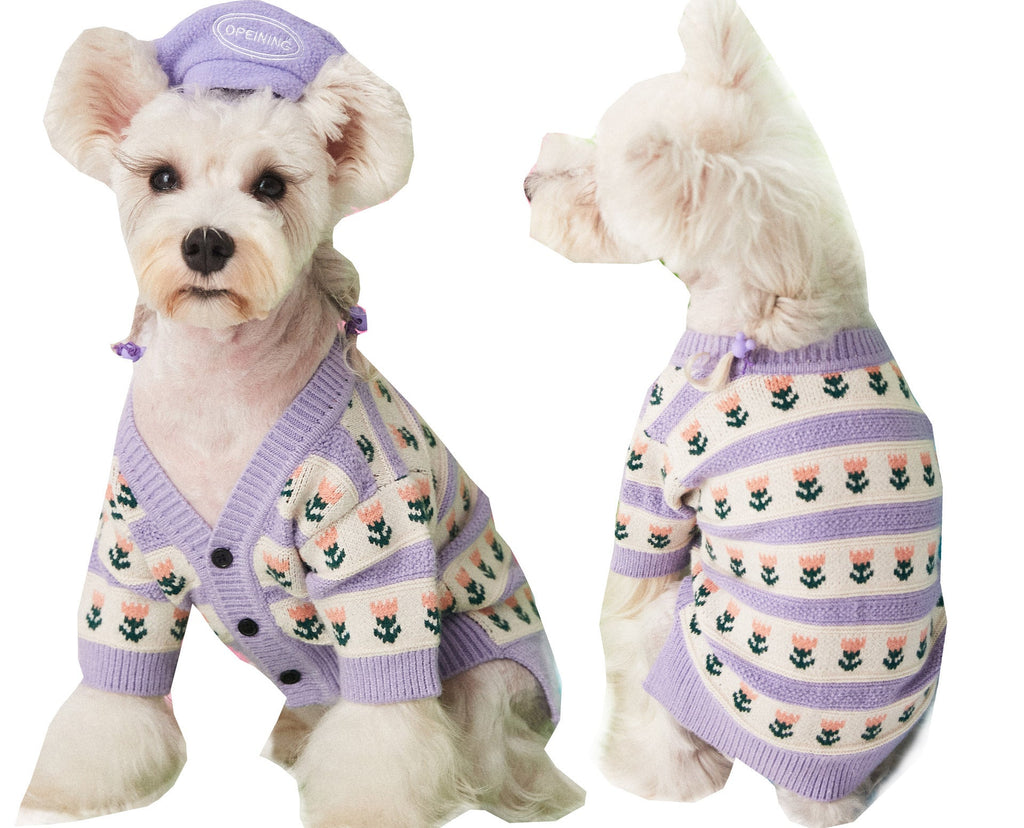 Purple Flower Pet Dog Sweater